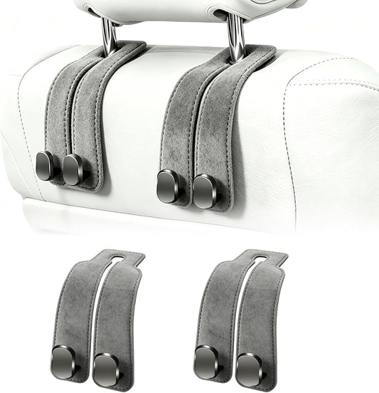 Amelity Gray Leather Car Headrest Hooks