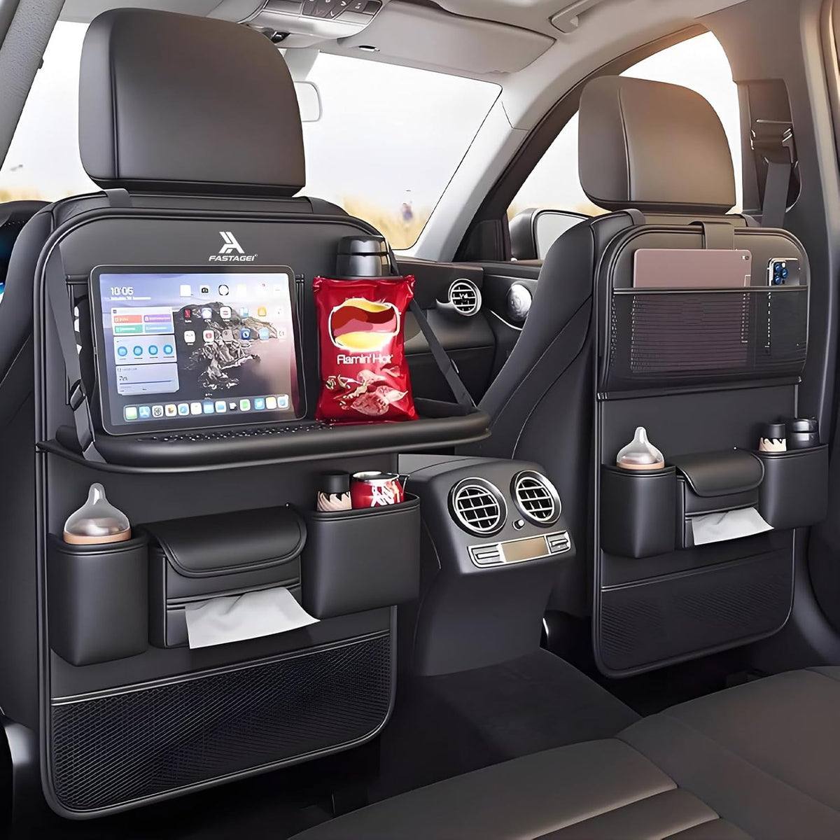 FASTAGEI Car Backseat Organizer with Table Tray