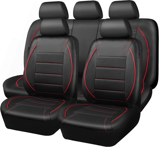 CAR PASS Red Black Leather Seat Cover